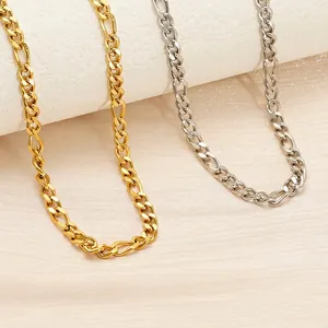 Figaro Chain Necklace 18K Gold Plated Stainless Steel Hip Hop Minimalist Flat Link Jewelry For Men And Women