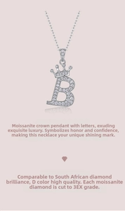 Detail showing Moissanite D color 3EX cut crown initial B pendant in S925 silver