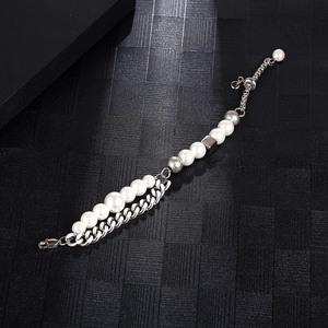 Bracelet double couche en perles cubaines avec perles argentées et fermoir en acier titane chic