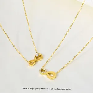 Gold titanium steel infinity necklace with sparkling zircon crystals for women