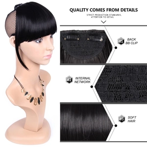 Black synthetic hair clip-in bangs with sideburns and breathable inner mesh net