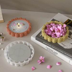 DIY silicone mold for round scalloped tray and bubble bead candle holder creation