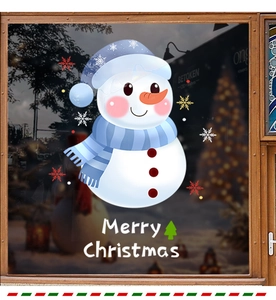 Détail de l'autocollant de fenêtre bonhomme de neige avec texte Merry Christmas