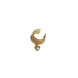Three-layer gold ear cuff with sparkling zircon accents and a polished heart pendant