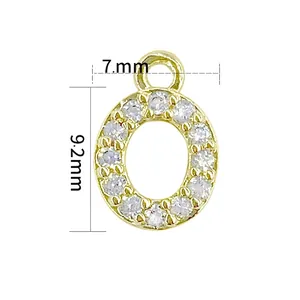 Gold plated oval micro-pave cubic zirconia pendant charm 9.2x7.0mm for jewelry making