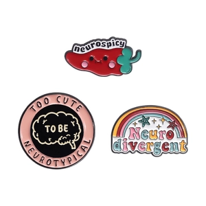 Set of 3 neurodiversity enamel pins including neurospicy and neurodivergent designs