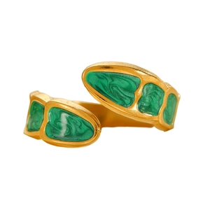 Artistieke 18K vergulde roestvrijstalen open ring met groene emaille malachiet textuur