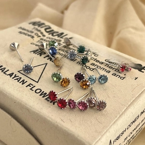 Birthstone Stud Earrings With 925 Sterling Silver Earring Post Round Crystal Simple Classic Jewelry For Women