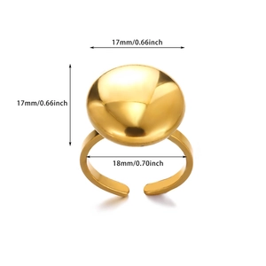 Minimalist gold adjustable stainless steel dome ring with size dimensions 17mm and 18mm