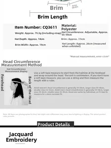 Detaillierte Größentabelle für Ethno-Baseballcap mit verstellbarem 55-59cm Umfang