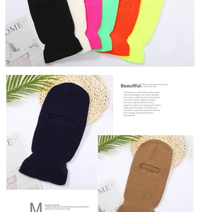 Close-up of stretchy knit balaclava in various colors with a single-hole eye opening