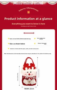 Detailed size chart for Christmas reindeer gift bag made of thick fabric and knit