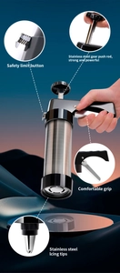 Detail of stainless steel cookie press with gear push rod and icing tips for baking