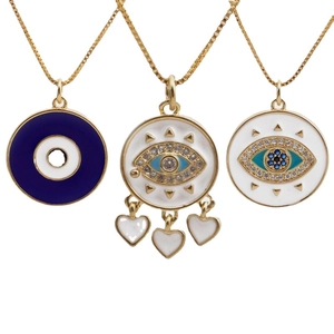Evil Eye Pendant Necklace Copper Real Gold Plated Zircon Enamel Heart Box Chain Amulet Jewelry For Women