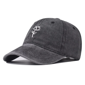 Vintage Washed Cotton Baseball Cap With Rose Embroidery Stylish Distressed Sun Hat For Men And Women Adjustable