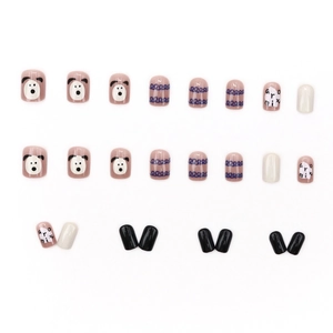Faux ongles motif chiot rose et blanc avec lettrage Gromix en lot de 24 pièces