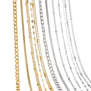 Detailed comparison of various gold and silver stainless steel chain link styles and textures