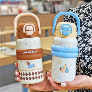 Cartoon Insulated Water Bottle 316 Stainless Steel Vacuum Flask With Straw And Portable Handle For Students Kids