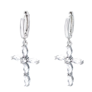 Silver cross earrings with clear marquise zircon stones for women in a elegant design