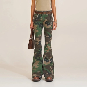 Damen Camouflage Schlagjeans mit Kreuzmuster und elastischer hoher Taille Passform