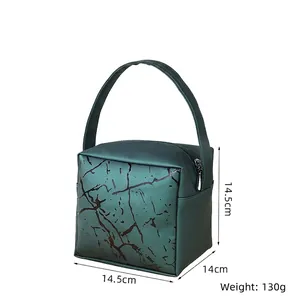 Detail view of the green marble pattern on the synthetic leather makeup organizer
