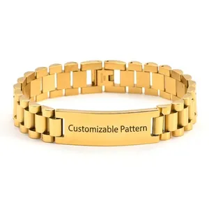 Goldenes Edelstahl-Armband mit rechteckiger Platte und Gliederarmband-Kette