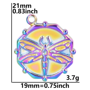 Detailed macro view of rainbow iridescent dragonfly pendant with 21mm height and 3.7g weight