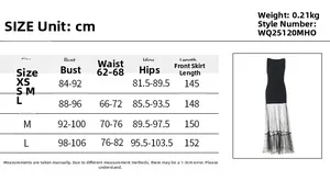 Detailed size chart for the off-shoulder mesh patchwork backless dress in cm