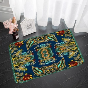 Close-up of bohemian mandala pattern on soft flannel absorbent door mat for indoor decor