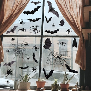 Stickers de fenêtre statiques chauve-souris et araignée pour décoration murale Halloween