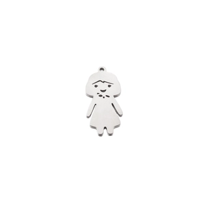 Detailed view of a silver cartoon girl pendant for DIY stainless steel jewelry
