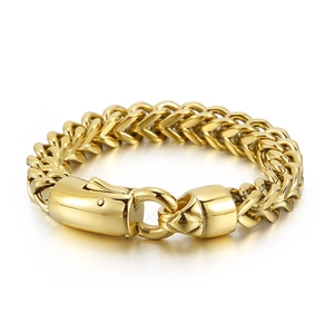 Bracelet pour homme en acier titane doré avec double tressage et fermoir de sécurité