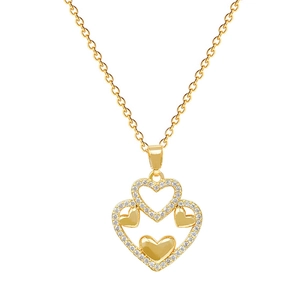 Luxurious gold titanium steel layered heart necklace with sparkling pavé crystals