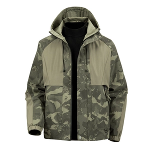 Heren Camouflage Jas Met Capuchon Winddicht Waterafstotend Outdoor Wandelen Tactische Techwear Color Block