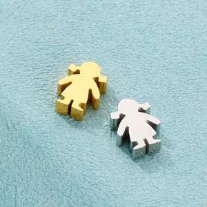 Cartoon Girl Silhouette Charm Stainless Steel DIY Jewelry Making Accessory Minimalist Pendant Gold Silver Color