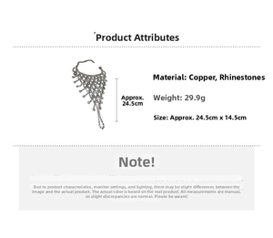 Detailed specs of rhinestone mesh tassel chain made of copper and silver plating