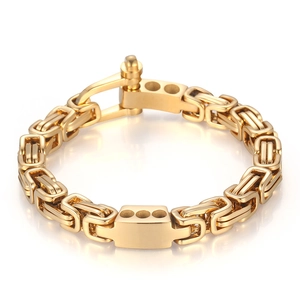 Men's gold-plated stainless steel Byzantine chain bracelet with a secure rectangular clasp