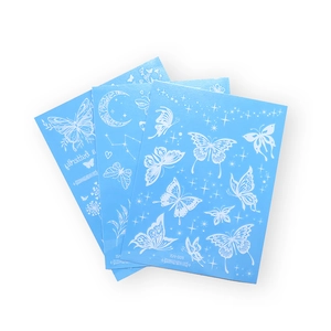 Set di tatuaggi temporanei luminosi mandala farfalla bianchi e blu per la body art