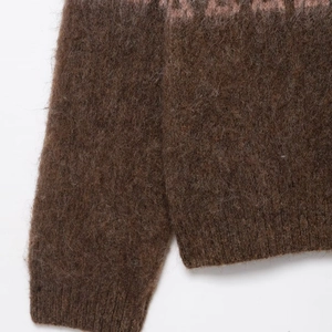 Brown vintage crewneck knit sweater with premium mohair texture and warm long fibers