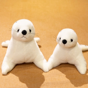 Ensemble de peluches phoque blanc doux pour enfants avec fourrure réaliste et yeux noirs