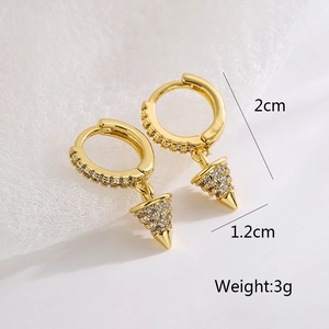 18K gold plated hoop earrings with micro-inlaid zircon and geometric cone pendants