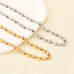 Fashion Pig Nose Coffee Bean Chain Necklace Stainless Steel With Inlaid Cubic Zirconia Jewelry For Women