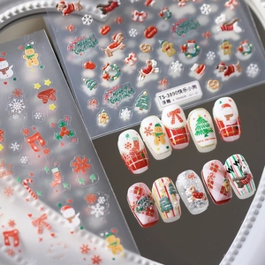 Christmas Nail Stickers 5D Relief Embossed Self Adhesive Cartoon Dog Snowman Gingerbread Man DIY Holiday Manicure