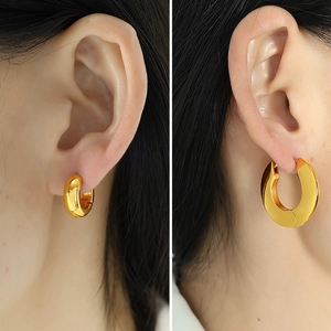 Minimalist 18k gold plated stainless steel geometric earrings set on female model