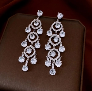 Vintage Court Style Chandelier Dangle Earrings Copper Zircon Luxury Geometric Jewelry With 925 Sterling Silver Earring Post