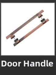 Close-up of red bronze door pull handles with vintage floral engravings for entry doors