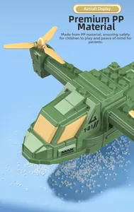 Detail eines militärgrünen Spielzeughubschraubers aus sicherem PP-Material mit Rotoren