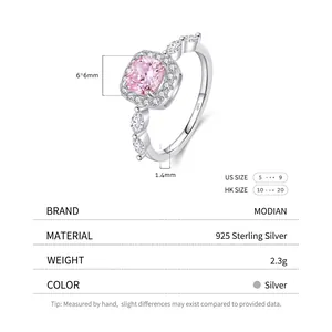 S925 sterling silver ring featuring a square pink crystal and marquise side stones