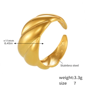 Detail view of 18K gold plated stainless steel open ring with 11mm width dimensions