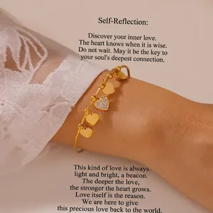 18k gold plated heart charm bracelet with sparkling crystals for elegant women